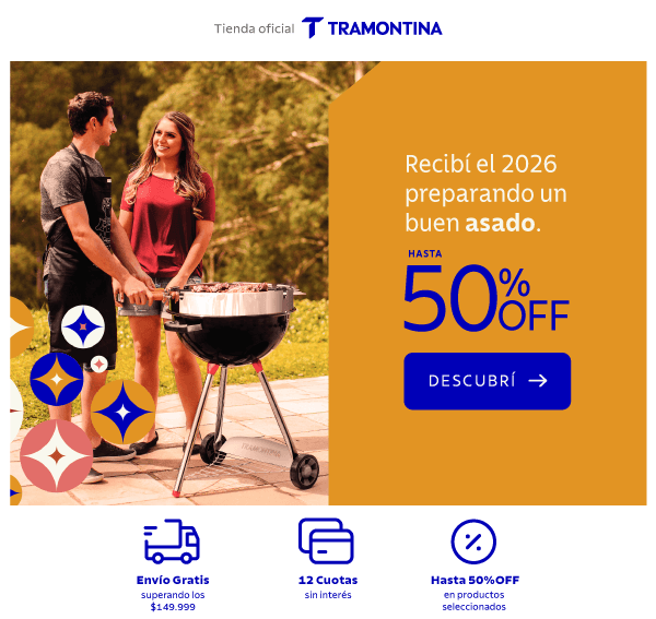 Tienda oficial TRAMONTINARecibí el 2026 preparando un buen asado.HASTA 50% OFFDESCUBRÍEnvío Gratis superando los $149.9999 Cuotas sin interésHasta 50% OFF en productos seleccionados